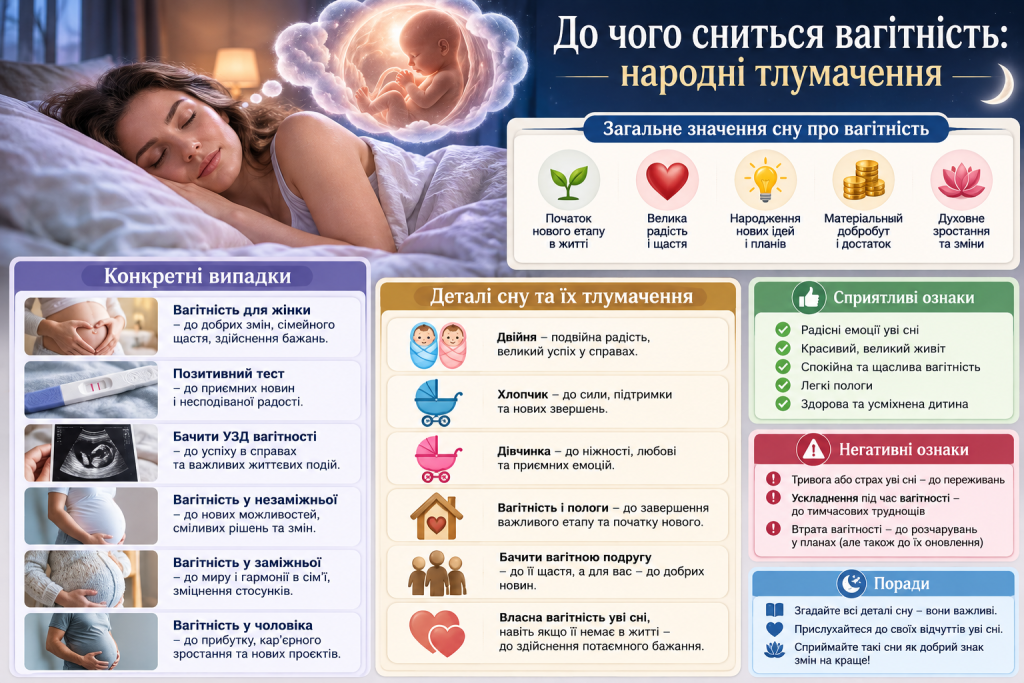 Інфографіка про значення сну про вагітність та народні тлумачення