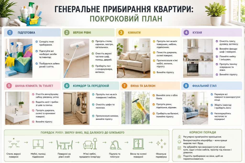 Покроковий план генерального прибирання квартири