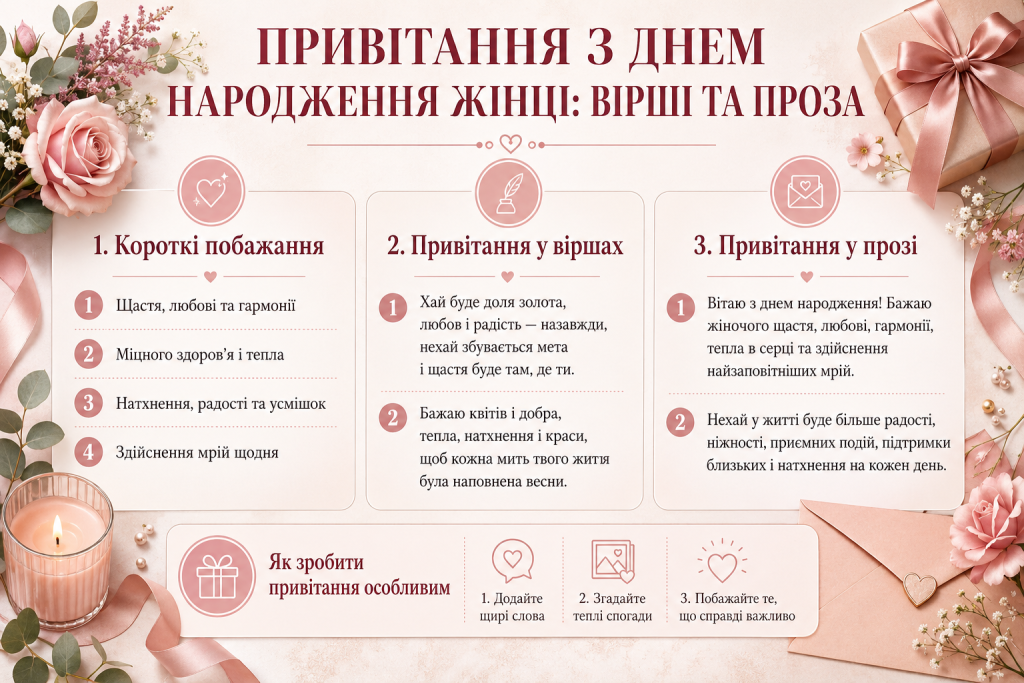 Привітання з днем народження жінці у віршах та прозі