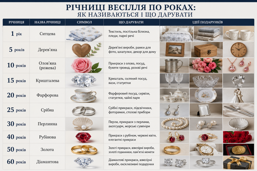 Річниці весілля по роках із назвами та ідеями подарунків