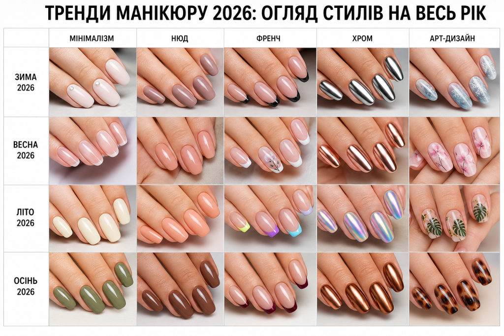Тренди манікюру 2026 року за сезонами та популярними стилями
