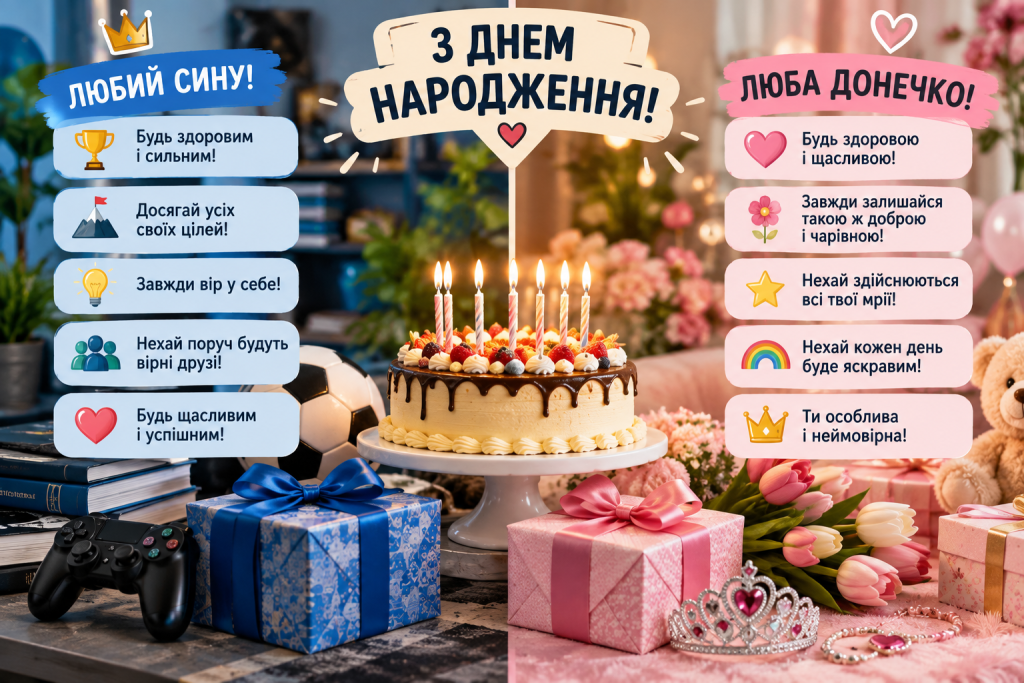 Ідеї теплих привітань з днем народження для сина та доньки українською мовою